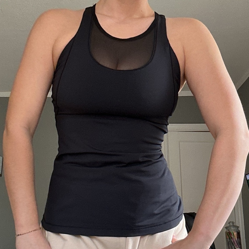 Lululemon Black Racerback Tank Top w/ Mesh Details & Built-in Bra